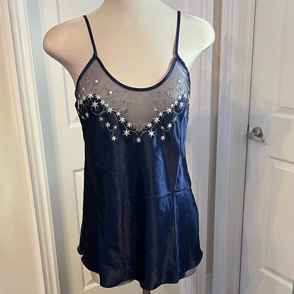 Un Deux Trois Navy Blue Sheer Embroidered Chemise